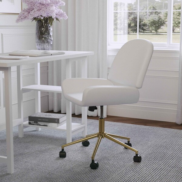 Martha Stewart Tyla Upholstered Office Chair in White/Polished Brass - CH-220921-5-WH-GLD-MS