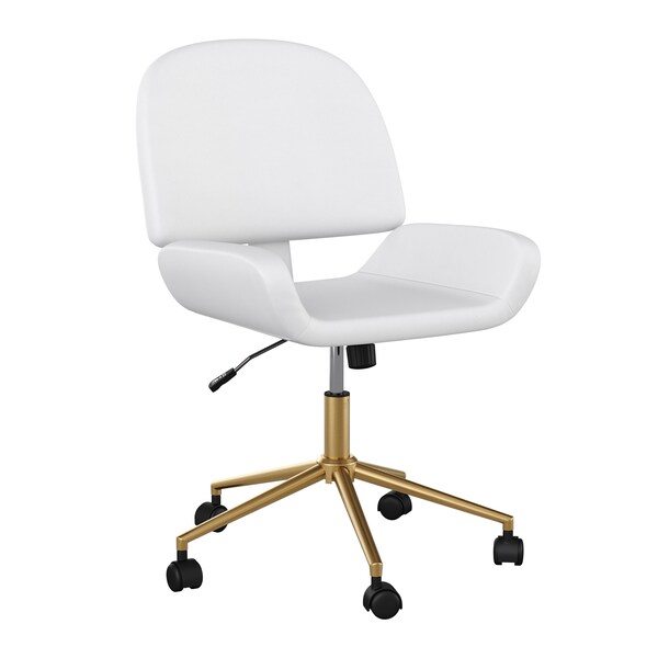 Martha Stewart Tyla Upholstered Office Chair in White/Polished Brass - CH-220921-5-WH-GLD-MS
