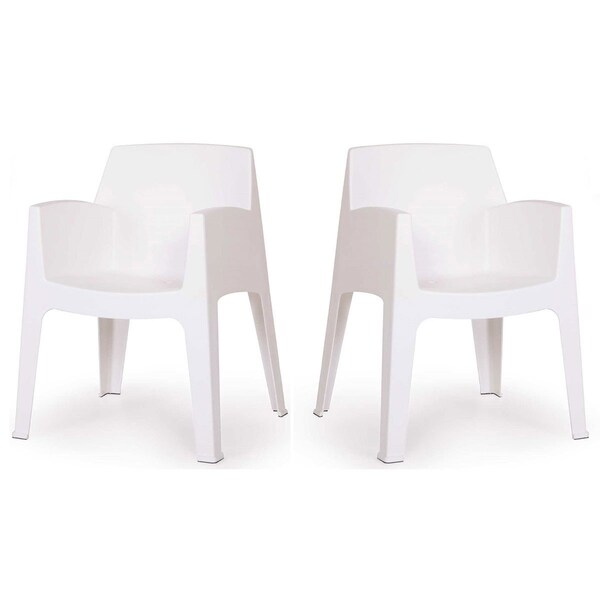 Rainbow Outdoor Stone Set of 4 Stackable Armchair-White - RBO-STONE-WHT-AC-SET4
