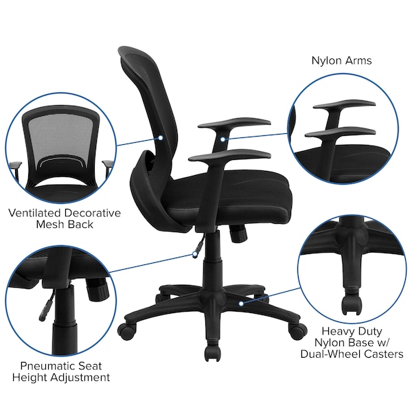Flash Furniture Mesh Contemporary Chair, 17-3/4" to 22-3/4", Fixed Arms, Black - HL-0007-GG