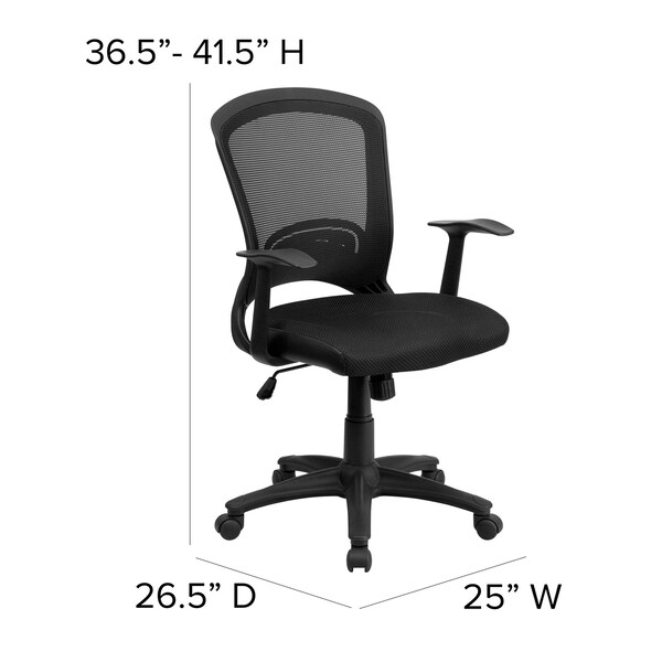 Flash Furniture Mesh Contemporary Chair, 17-3/4" to 22-3/4", Fixed Arms, Black - HL-0007-GG