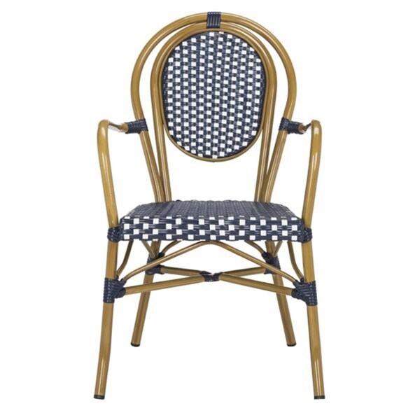 Safavieh 35 x 20 x 23.5 in. Rosen French Bistro Stacking Arm Chair, Navy & White - PAT4014A-SET2