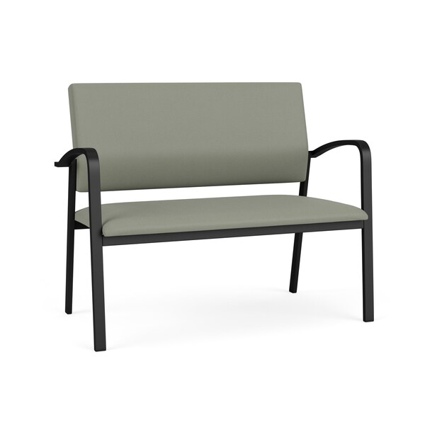 Lesro Newport 2 Seat Tandem Seating Metal Frame No Center Arms, Black, OH Eucalyptus Upholstery - NP1501