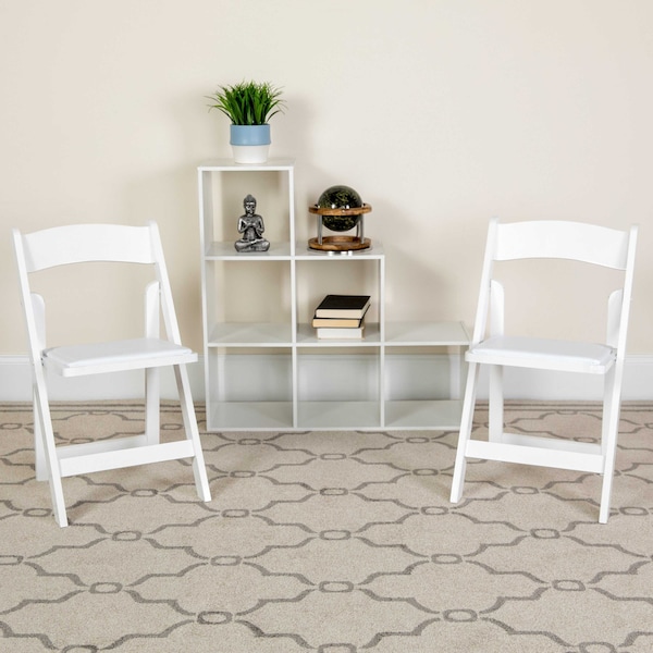 Flash Furniture HERCULES Series White Wood Folding Chair with Vinyl Padded Seat - 4-XF-2901-WH-WOOD-GG