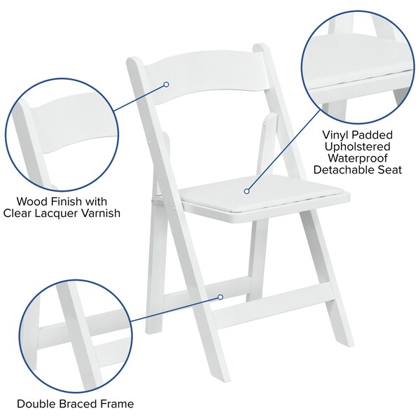 Flash Furniture HERCULES Series White Wood Folding Chair with Vinyl Padded Seat - 4-XF-2901-WH-WOOD-GG