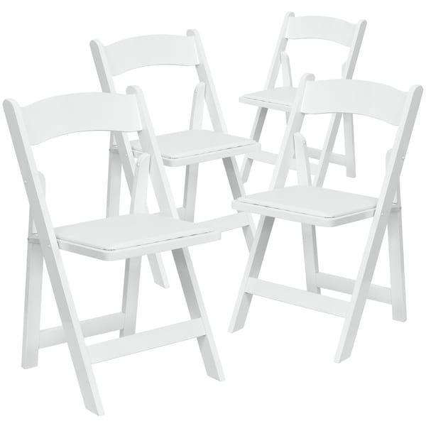 Flash Furniture HERCULES Series White Wood Folding Chair with Vinyl Padded Seat - 4-XF-2901-WH-WOOD-GG