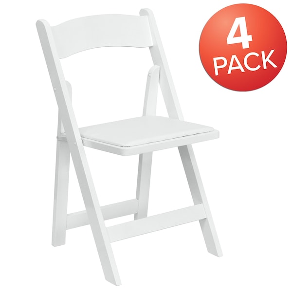 Flash Furniture HERCULES Series White Wood Folding Chair with Vinyl Padded Seat - 4-XF-2901-WH-WOOD-GG