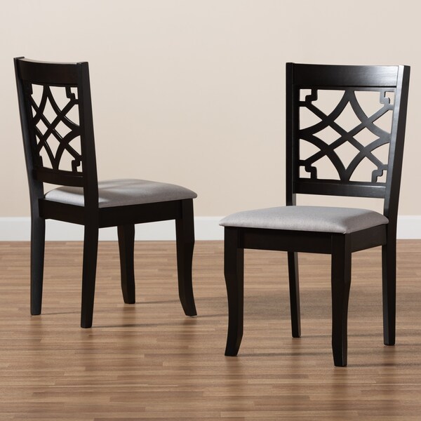 Baxton Studio Mael Modern and Contemporary Grey Fabric and Dark Brown Finished Wood 2-Piece Dining Chair Set - 174-10534-ZORO