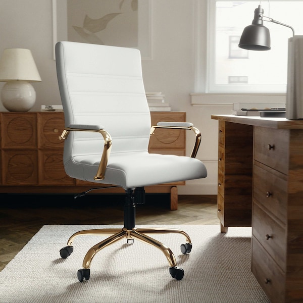 Flash Furniture White Leather Gold Frame High Back Chair - GO-2286H-WH-GLD-GG