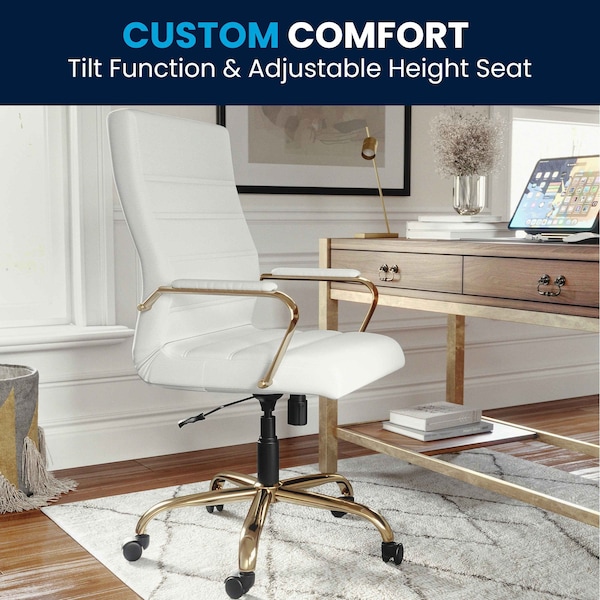 Flash Furniture White Leather Gold Frame High Back Chair - GO-2286H-WH-GLD-GG