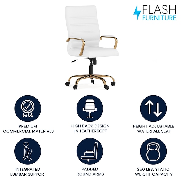 Flash Furniture White Leather Gold Frame High Back Chair - GO-2286H-WH-GLD-GG
