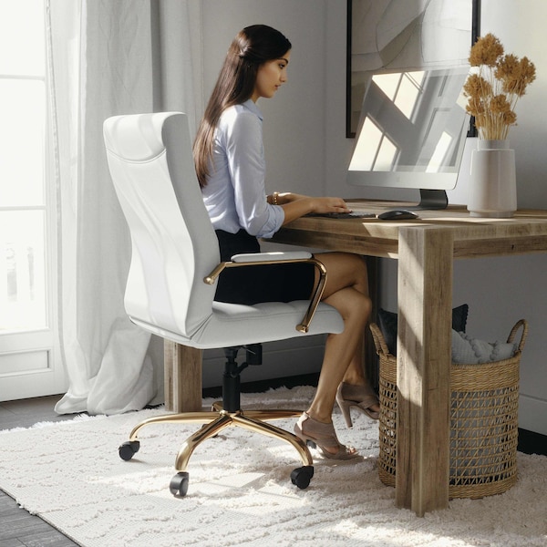 Flash Furniture White Leather Gold Frame High Back Chair - GO-2286H-WH-GLD-GG