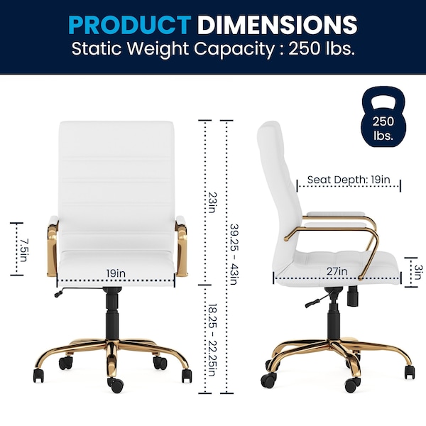Flash Furniture White Leather Gold Frame High Back Chair - GO-2286H-WH-GLD-GG