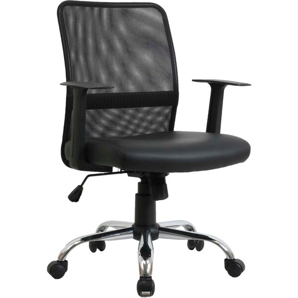 Global Industrial Mesh Back Leather Task Chair With Mid Back & Fixed Arms, Synthetic Leather, Black - 695723