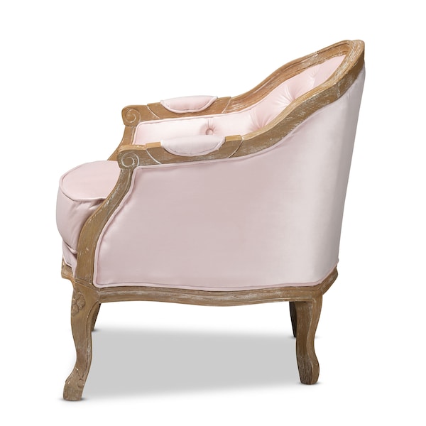 Baxton Studio Genevieve Light Pink Velvet Upholstered White-Washed Oak Wood Armchair - 156-9492