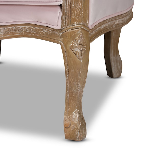 Baxton Studio Genevieve Light Pink Velvet Upholstered White-Washed Oak Wood Armchair - 156-9492