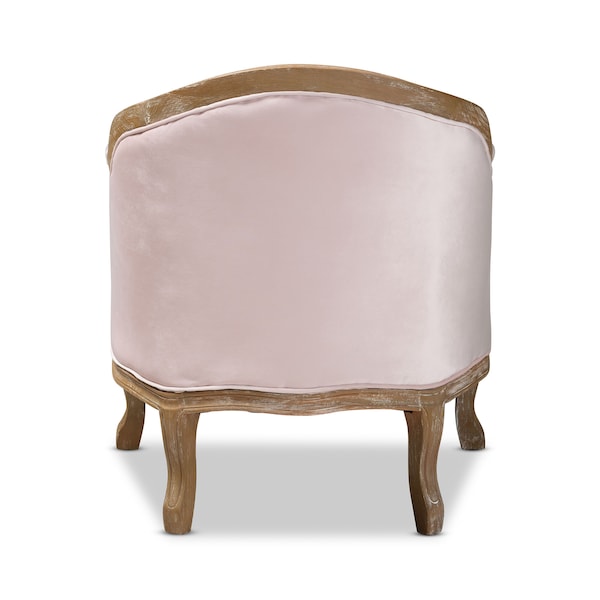 Baxton Studio Genevieve Light Pink Velvet Upholstered White-Washed Oak Wood Armchair - 156-9492