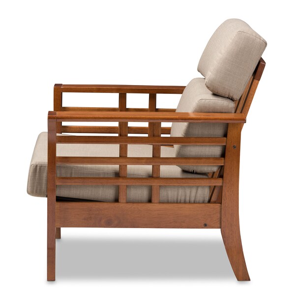 Baxton Studio Larissa Cherry Finished Wood and Beige High Back Lounge Chair - 145-8753