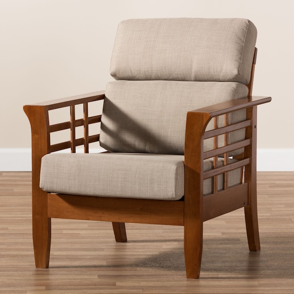 Baxton Studio Larissa Cherry Finished Wood and Beige High Back Lounge Chair - 145-8753