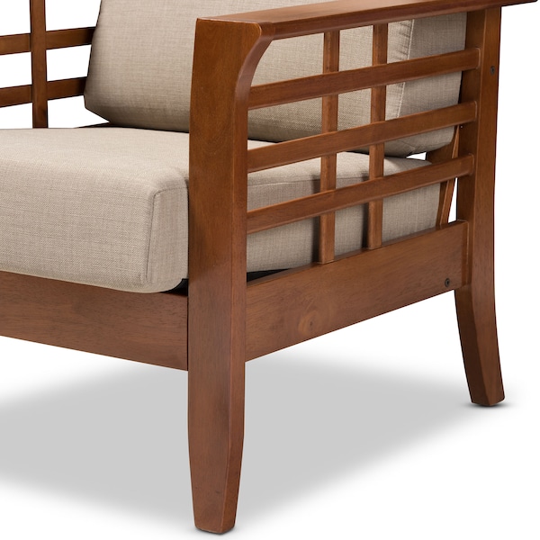 Baxton Studio Larissa Cherry Finished Wood and Beige High Back Lounge Chair - 145-8753