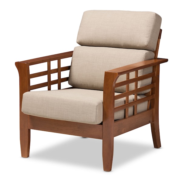 Baxton Studio Larissa Cherry Finished Wood and Beige High Back Lounge Chair - 145-8753