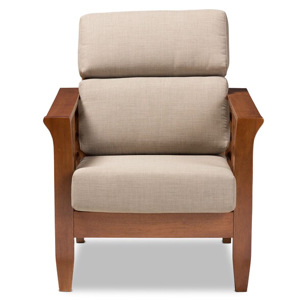 Baxton Studio Larissa Cherry Finished Wood and Beige High Back Lounge Chair - 145-8753