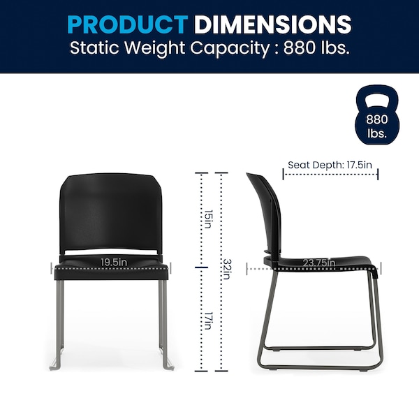 Flash Furniture Black Plastic Sled Stack Chair - 5-RUT-238A-BK-GG