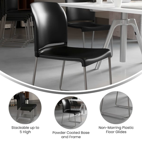 Flash Furniture Black Plastic Sled Stack Chair - 5-RUT-238A-BK-GG