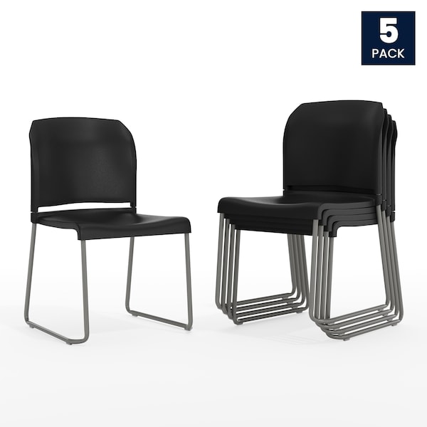 Flash Furniture Black Plastic Sled Stack Chair - 5-RUT-238A-BK-GG