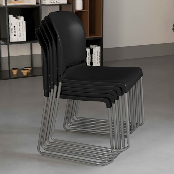 Flash Furniture Black Plastic Sled Stack Chair - 5-RUT-238A-BK-GG