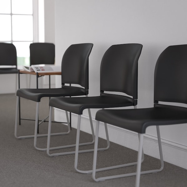 Flash Furniture Black Plastic Sled Stack Chair - 5-RUT-238A-BK-GG