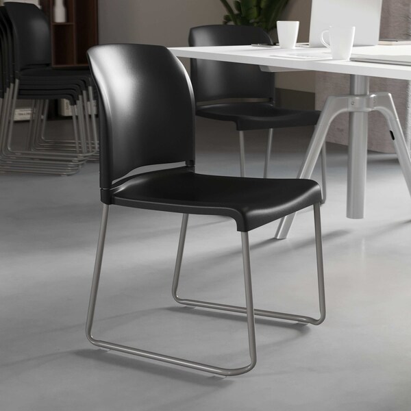 Flash Furniture Black Plastic Sled Stack Chair - 5-RUT-238A-BK-GG