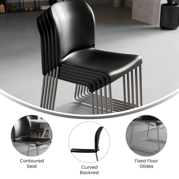 Flash Furniture Black Plastic Sled Stack Chair - 5-RUT-238A-BK-GG