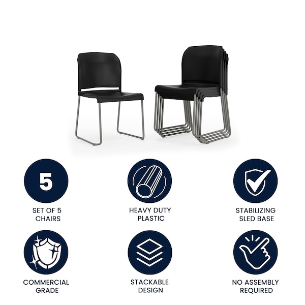 Flash Furniture Black Plastic Sled Stack Chair - 5-RUT-238A-BK-GG