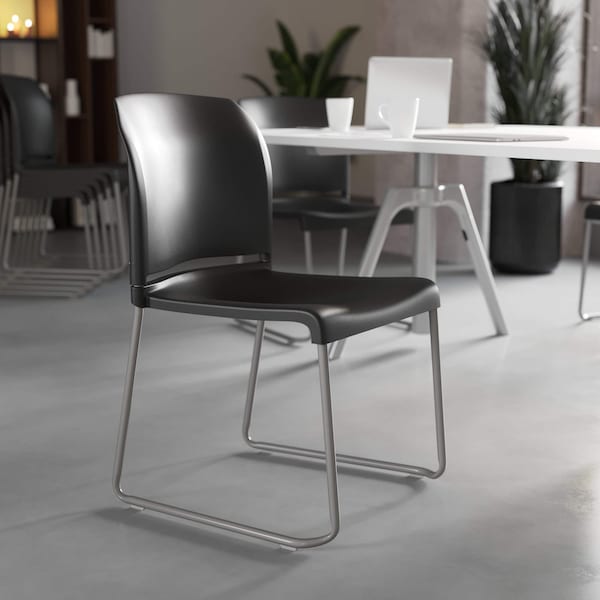 Flash Furniture Black Plastic Sled Stack Chair - 5-RUT-238A-BK-GG