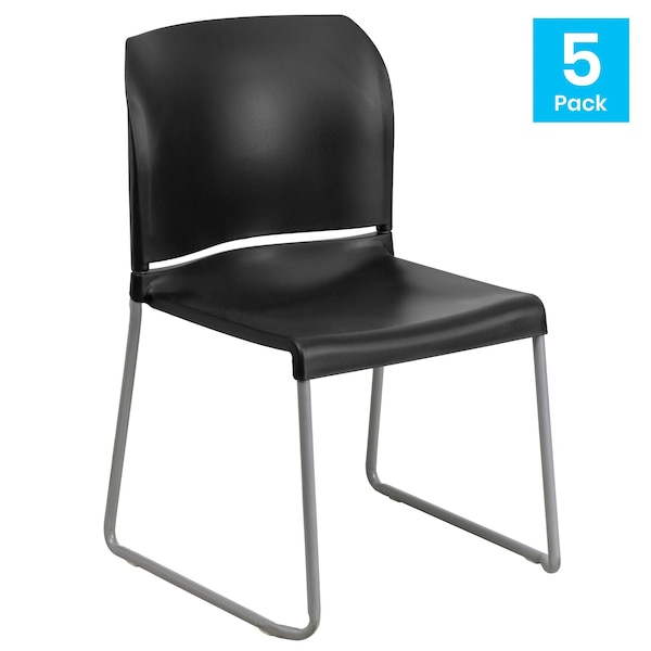 Flash Furniture Black Plastic Sled Stack Chair - 5-RUT-238A-BK-GG
