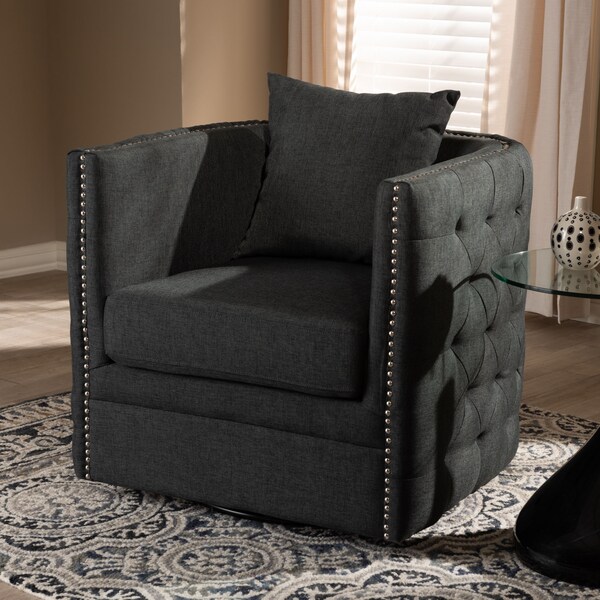 Baxton Studio Micah Modern Gray Upholstered Tufted Swivel Chair - 151-9258