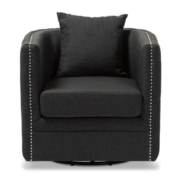 Baxton Studio Micah Modern Gray Upholstered Tufted Swivel Chair - 151-9258