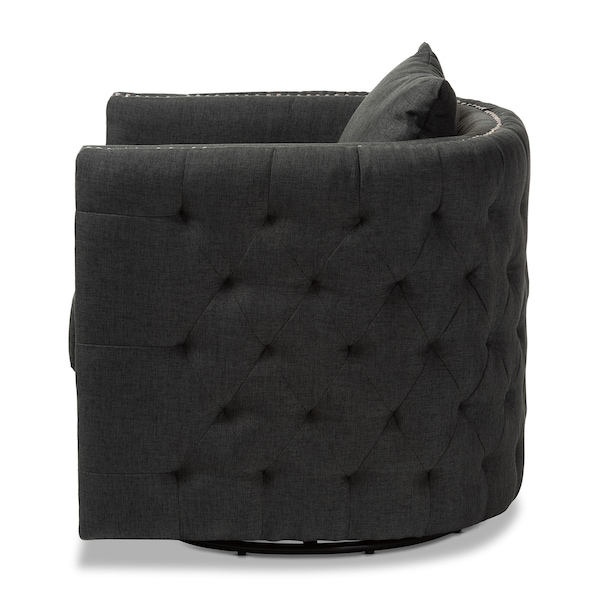 Baxton Studio Micah Modern Gray Upholstered Tufted Swivel Chair - 151-9258