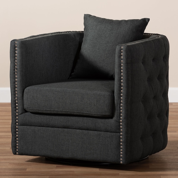 Baxton Studio Micah Modern Gray Upholstered Tufted Swivel Chair - 151-9258