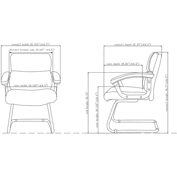 Lorell Guest Chair, 35.4 in W 26.1" L 35" H, Fixed, Leather Seat - LLR20019