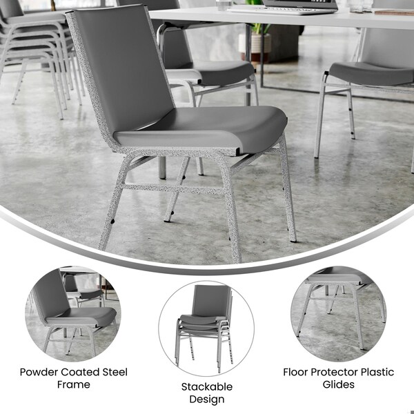 Flash Furniture HERCULES Heavy Duty Gray Vinyl Stack Chair - XU-60153-GRY-VYL-GG