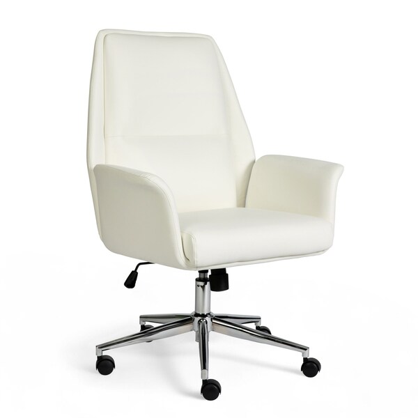 Martha Stewart Maxine Upholstered Office Chair in White/Polished Nickel - GO-18301-WH-MS