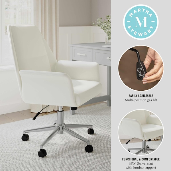 Martha Stewart Maxine Upholstered Office Chair in White/Polished Nickel - GO-18301-WH-MS
