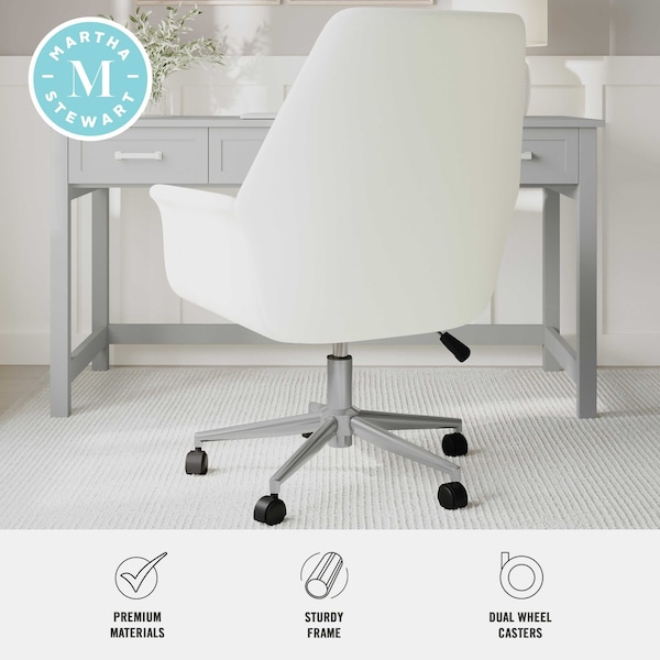 Martha Stewart Maxine Upholstered Office Chair in White/Polished Nickel - GO-18301-WH-MS
