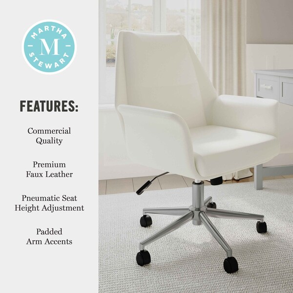Martha Stewart Maxine Upholstered Office Chair in White/Polished Nickel - GO-18301-WH-MS