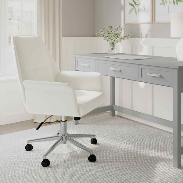 Martha Stewart Maxine Upholstered Office Chair in White/Polished Nickel - GO-18301-WH-MS