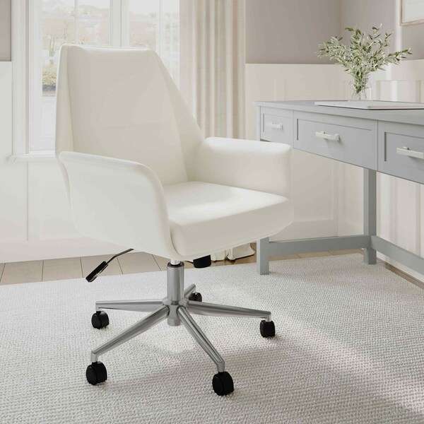 Martha Stewart Maxine Upholstered Office Chair in White/Polished Nickel - GO-18301-WH-MS