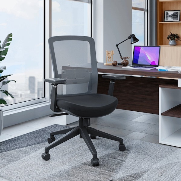 Leisuremod Ingram Office Task Chair with Adjustable Armrests and Swivel and Tilt, Grey - IO20GR