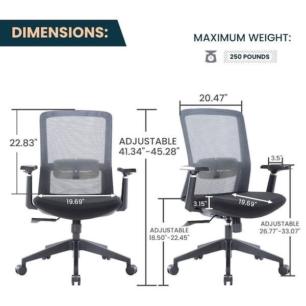 Leisuremod Ingram Office Task Chair with Adjustable Armrests and Swivel and Tilt, Grey - IO20GR